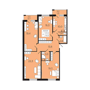 4-комнатная, 110.26 м² — ЖК ЖК Славянка