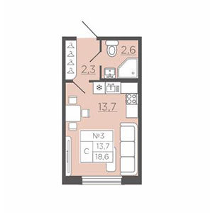 Студия, 18.57 м² — ЖК ЖК Славянка