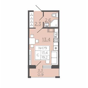 Студия, 19.18 м² — ЖК ЖК Славянка