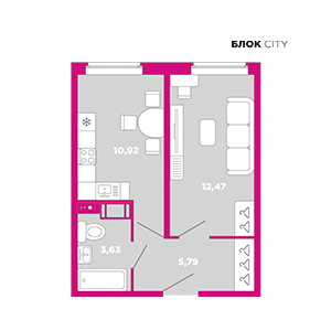 1-комнатная, 32.81 м² — ЖК ЖК Лайк