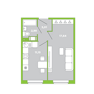 1-комнатная, 34.78 м² — ЖК ЖК Лайк