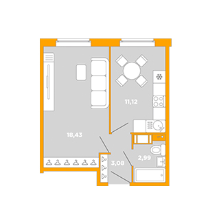 1-комнатная, 35.62 м² — ЖК ЖК Лайк