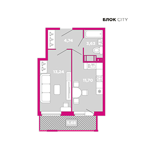 1-комнатная, 38.99 м² — ЖК ЖК Лайк