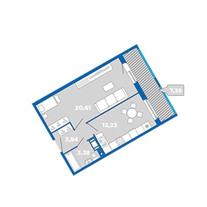 1-комнатная, 47.55 м² — ЖК ЖК Лайк