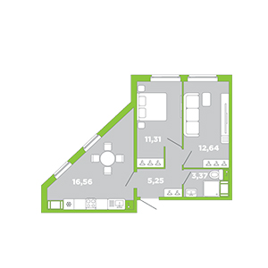 2-комнатная, 49.13 м² — ЖК ЖК Лайк