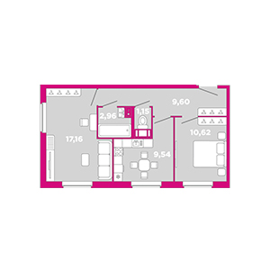 2-комнатная, 51.03 м² — ЖК ЖК Вало (Valo)