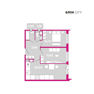 2-комнатная, 54.02 м² — ЖК ЖК Лайк
