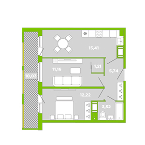 2-комнатная, 59.29 м² — ЖК ЖК Лайк