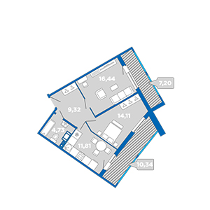 2-комнатная, 73.95 м² — ЖК ЖК Лайк