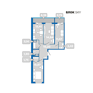 3-комнатная, 83.43 м² — ЖК ЖК Лайк