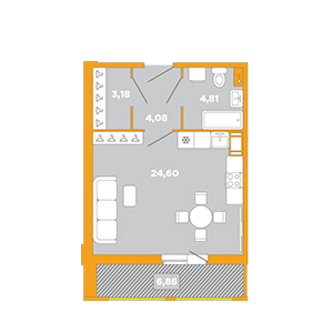 Студия, 42.53 м² — ЖК ЖК Ариосто