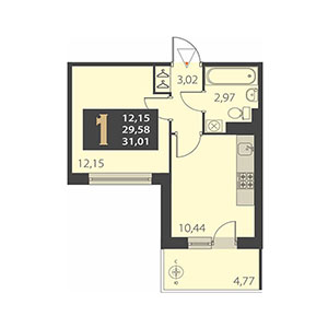1-комнатная, 31.01 м² — ЖК ЖК Наутилус