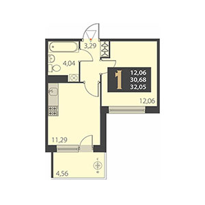 1-комнатная, 32.05 м² — ЖК ЖК Наутилус
