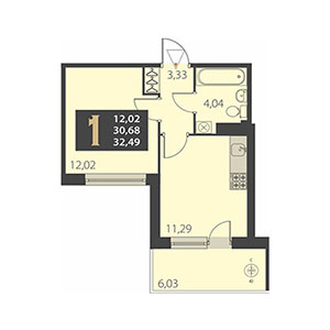 1-комнатная, 32.49 м² — ЖК ЖК Наутилус