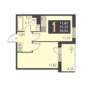 1-комнатная, 33.53 м² — ЖК ЖК Наутилус