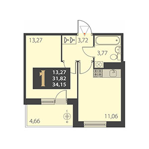 1-комнатная, 34.15 м² — ЖК ЖК Наутилус