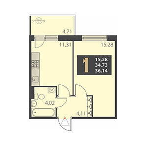 1-комнатная, 36.14 м² — ЖК ЖК Наутилус