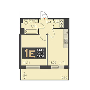 1-комнатная, 39.6 м² — ЖК ЖК Наутилус