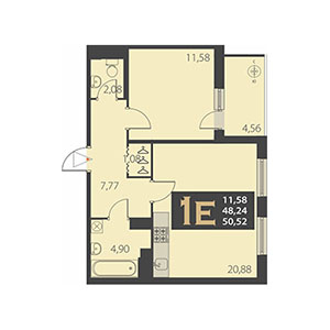 1-комнатная, 50.52 м² — ЖК ЖК Наутилус