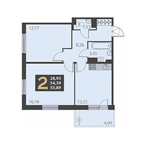 2-комнатная, 55.89 м² — ЖК ЖК Наутилус
