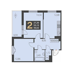 2-комнатная, 56.62 м² — ЖК ЖК Наутилус