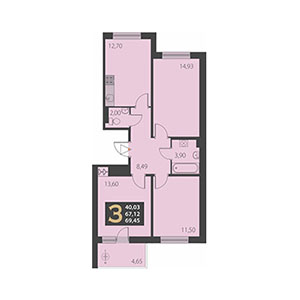 3-комнатная, 69.45 м² — ЖК ЖК Наутилус