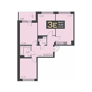 3-комнатная, 73.15 м² — ЖК ЖК Наутилус