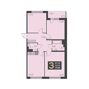 3-комнатная, 74.6 м² — ЖК ЖК Наутилус