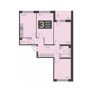 3-комнатная, 75.01 м² — ЖК ЖК Наутилус