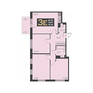 3-комнатная, 78.26 м² — ЖК ЖК Наутилус