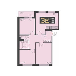 3-комнатная, 79.22 м² — ЖК ЖК Наутилус