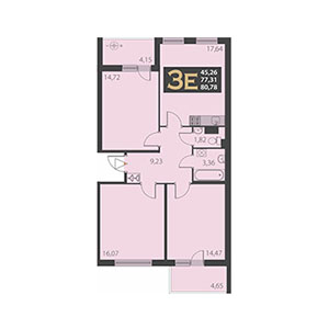 3-комнатная, 80.78 м² — ЖК ЖК Наутилус