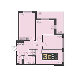 3-комнатная, 87.38 м² — ЖК ЖК Наутилус