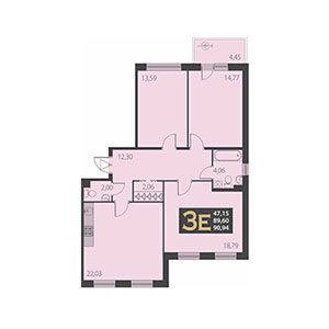 3-комнатная, 90.94 м² — ЖК ЖК Наутилус