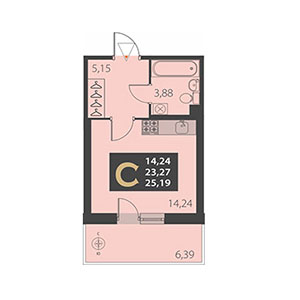 Студия, 25.19 м² — ЖК ЖК Наутилус