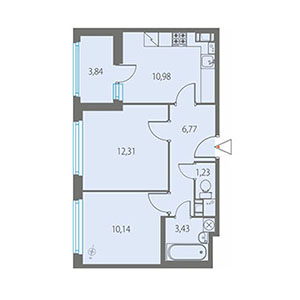 2-комнатная, 46.77 м² — ЖК ЖК Клубный дом Джи 9 (Клубный дом G9)
