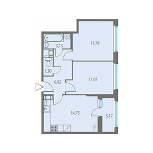 2-комнатная, 50.46 м² — ЖК ЖК Клубный дом Джи 9 (Клубный дом G9)