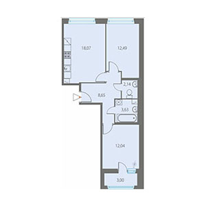 2-комнатная, 58.6 м² — ЖК ЖК Астрид