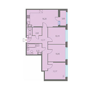 3-комнатная, 72.73 м² — ЖК ЖК Клубный дом Джи 9 (Клубный дом G9)