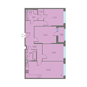 3-комнатная, 85.99 м² — ЖК ЖК Клубный дом Джи 9 (Клубный дом G9)