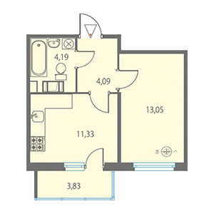1-комнатная, 33.81 м² — ЖК ЖК Крылья