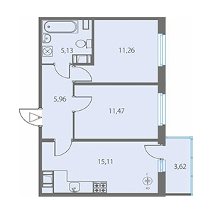 2-комнатная, 50.02 м² — ЖК ЖК Крылья