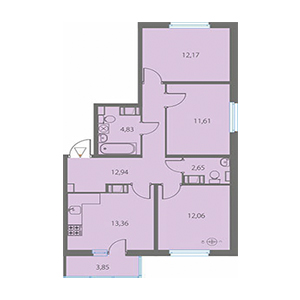 3-комнатная, 71.5 м² — ЖК ЖК Крылья