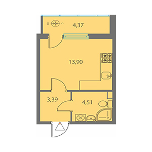Студия, 23.11 м² — ЖК ЖК Крылья