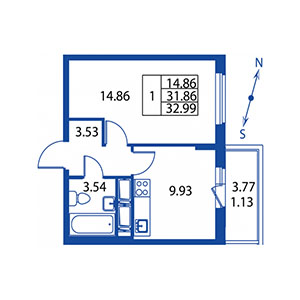 2-комнатная, 31 м² — ЖК ЖК Полис на Неве