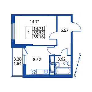 2-комнатная, 33 м² — ЖК ЖК Краски лета