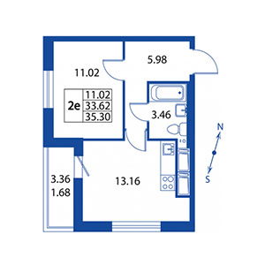 2-комнатная, 33 м² — ЖК ЖК Полис на Неве