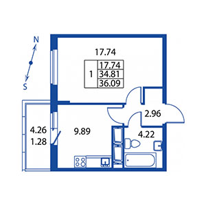 2-комнатная, 34 м² — ЖК ЖК Краски лета
