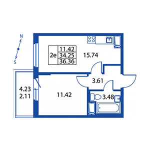 2-комнатная, 34 м² — ЖК ЖК Полис на Неве