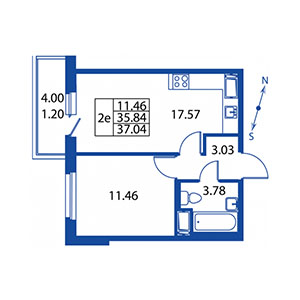 2-комнатная, 35 м² — ЖК ЖК Полис на Неве